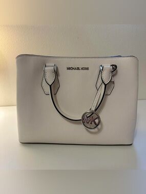 Michael Kors White Saffiano Leather Handbag MK Charm